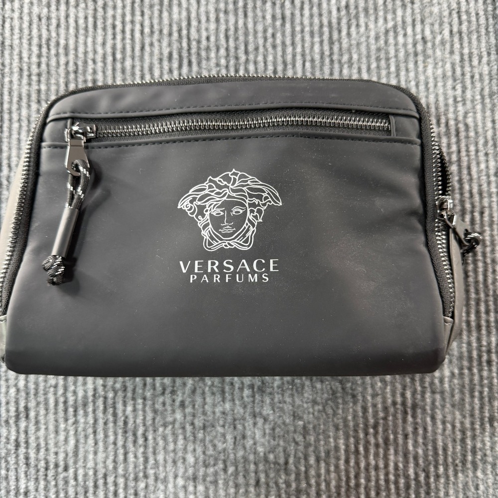Versace Parfums Toiletry Bag Mens Black Excellent Medusa Logo Dopp Kit Pouch